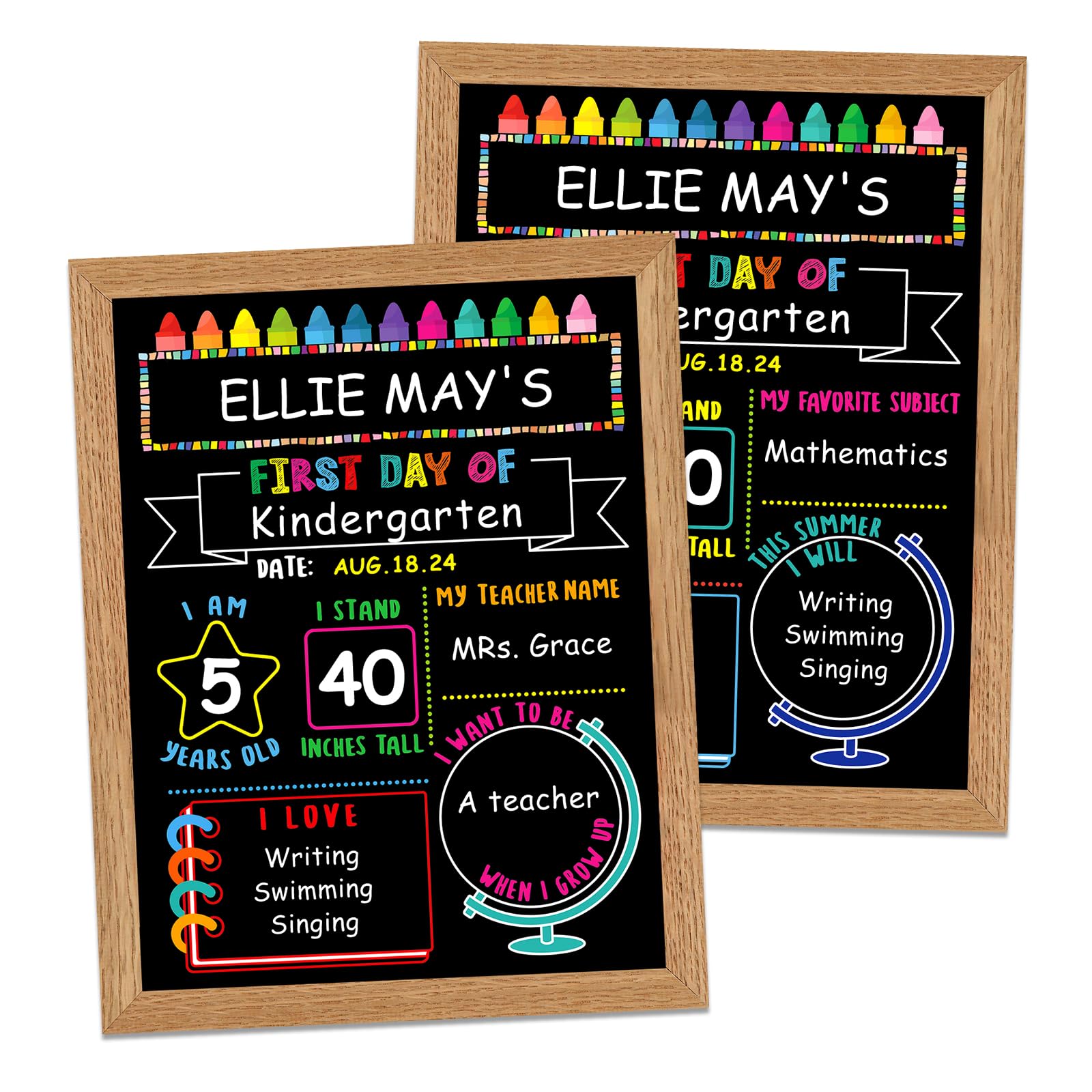 Whatsign First Day Of School Sign Board - 10.3' X 13.2' Double Sided Wooden Frame First Day Of School Chalkboard Reusable - Ba