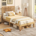 Giantex Queen Size Rattan Bed Frame with Rattan Headboard, Boho Solid Wood Platform Bed with Wooden Slats, 12 Inch Bed Frame Que