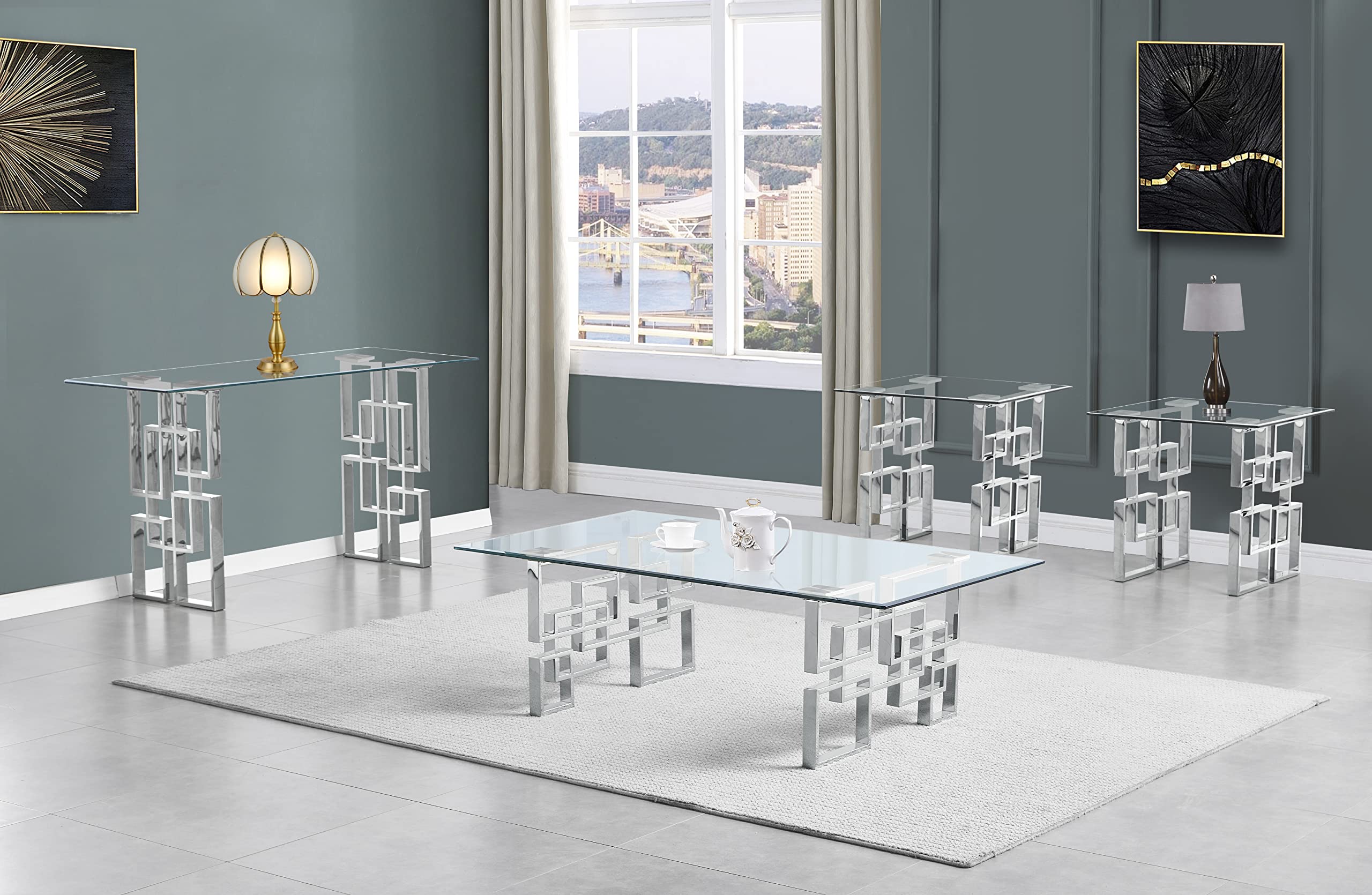 Best Quality Furniture CT233-4-4-5 Coffee Table Set, Silver