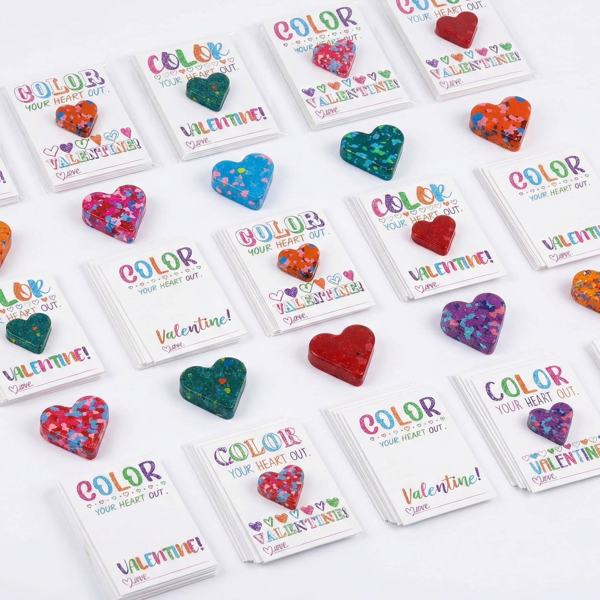 Chivertion 36 Sets Valentines Heart Crayon with Greeting Cards, Valentines Day Gifts Colorful Lover Heart Shaped Cute Crayon for