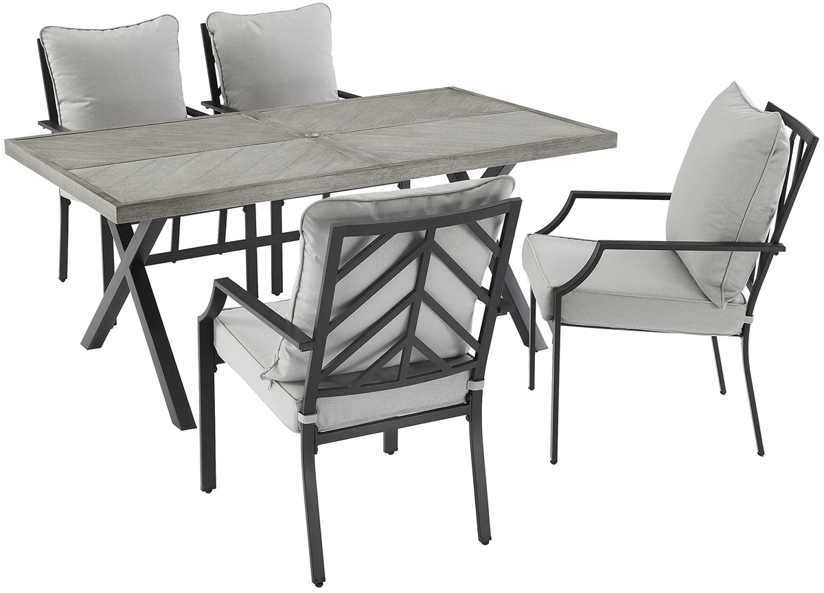 Crosley Furniture Otto 5-Piece Chevron Outdoor Dining Set for 4, Patio Table and Chairs for Backyard, Deck, Matte Black with Gray Cushions