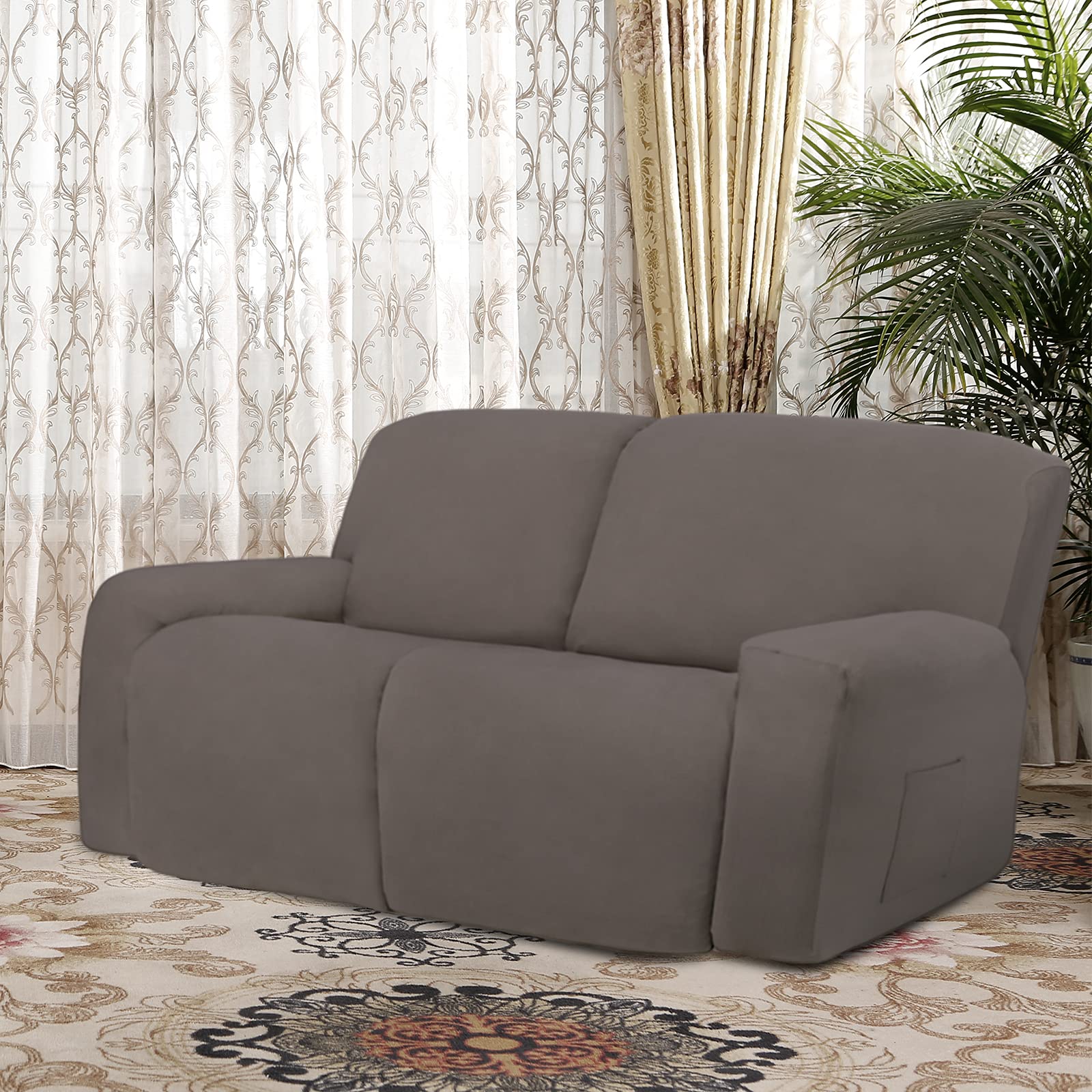 Easy-Going Oversized 6 Pieces Microfiber Stretch Sectional Recliner Loveseat Sofa Slipcover Soft Fitted Fleece 2 Seats Couch Cover Washable Furniture Protector With Elasticity For Kids Pet Taupe