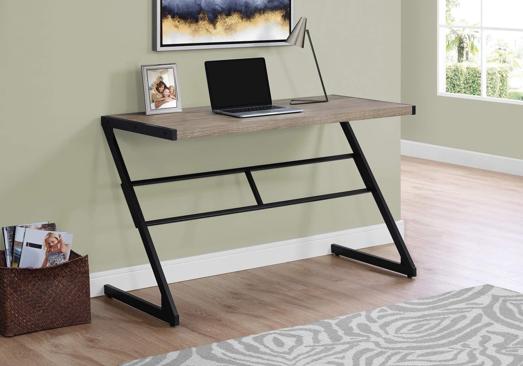 Monarch Specialties Simple Modern Study Laptop Table For Home & Office Computer Desk-Z-Shaped Metal Leg, 48&quot; L, Dark Taupe