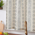 Jinchan Boho Kitchen Curtain Linen Tier Curtain Bohemian Cafe Curtain 24 Inch Geometric Striped Small Window Curtain Light Filtering Farmhouse Country Rustic For Bathroom Rv 1 Panel Black On Beige