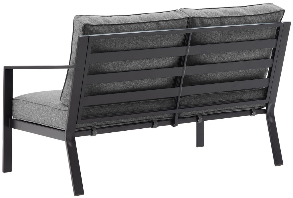 Crosley Furniture Clark Outdoor Sectional Right Side Loveseat, 2-Person Patio Couch For Deck, Backyard, Matte Black With Charcoal Cushions