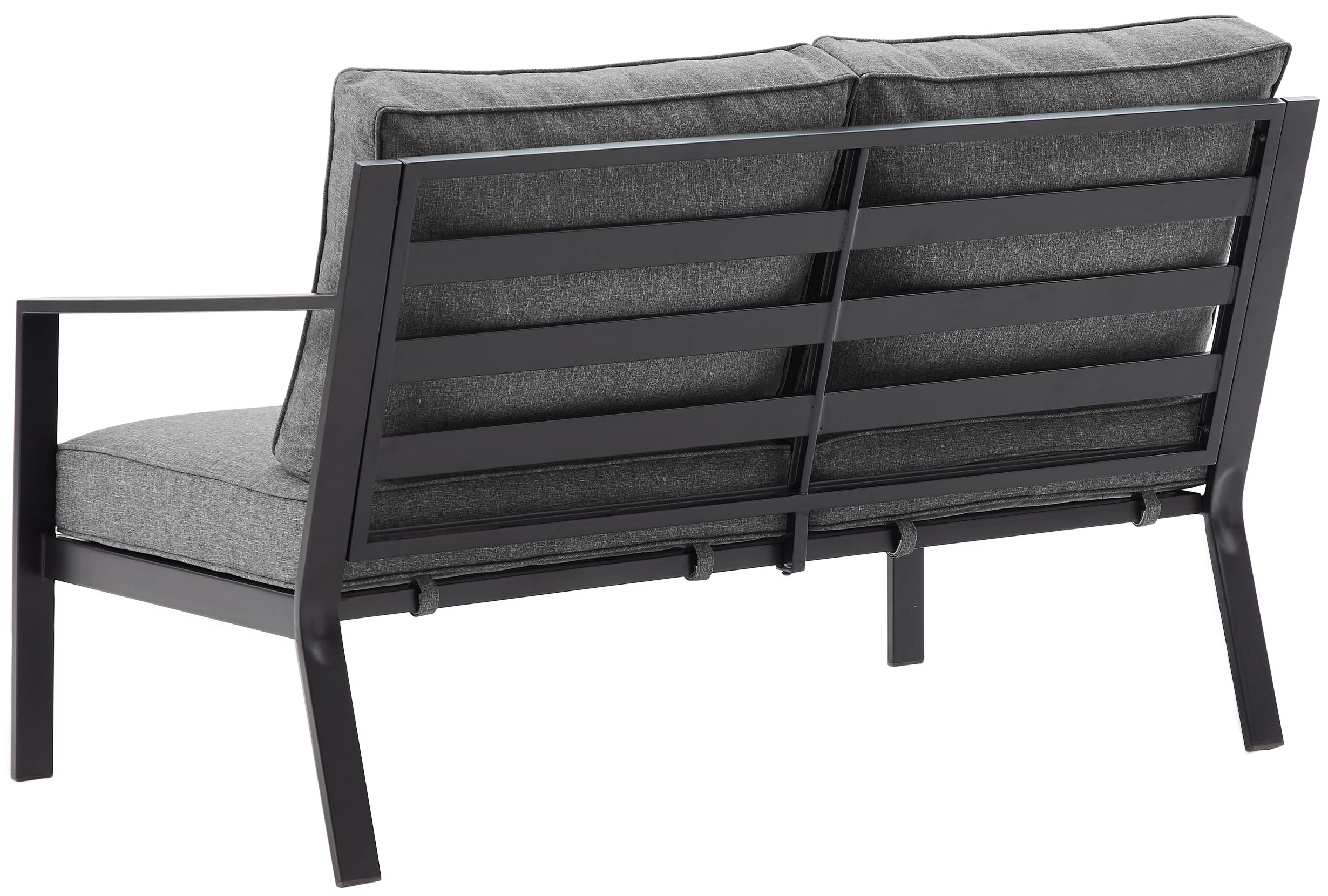 Crosley Furniture Clark Outdoor Sectional Right Side Loveseat, 2-Person Patio Couch For Deck, Backyard, Matte Black With Charcoal Cushions