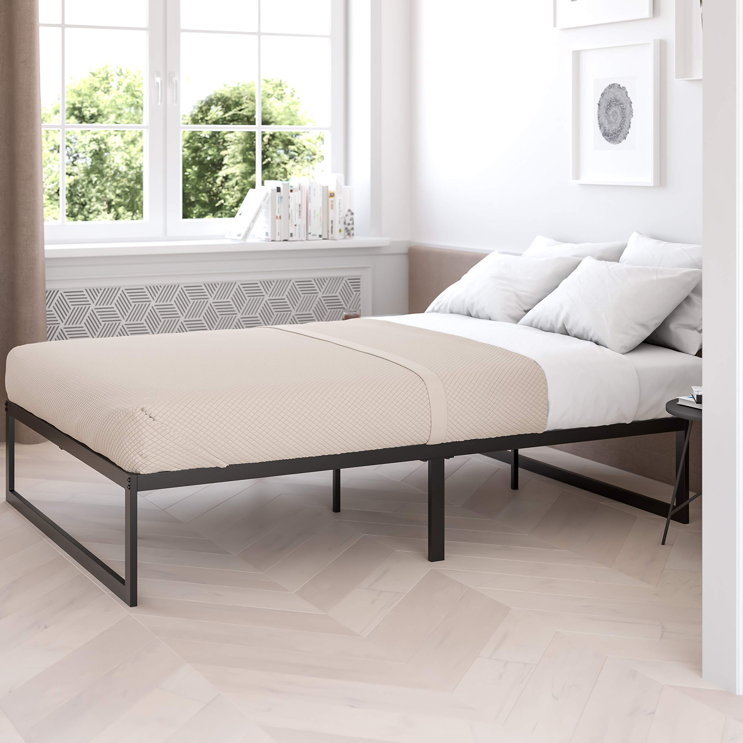 Flash Furniture Lana 14 Inch Metal Platform Bed Frame - No Box Spring Needed with Steel Slat Support and Quick Lock Functionality (Twin)