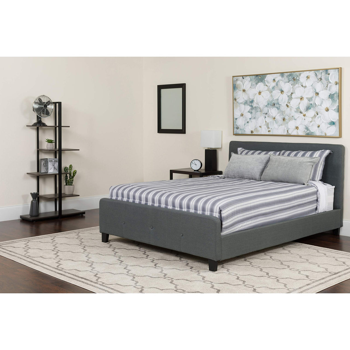 Flash Furniture Tribeca Full Size Tufted Upholstered Platform Bed in Dark Gray Fabric with Memory Foam Mattress