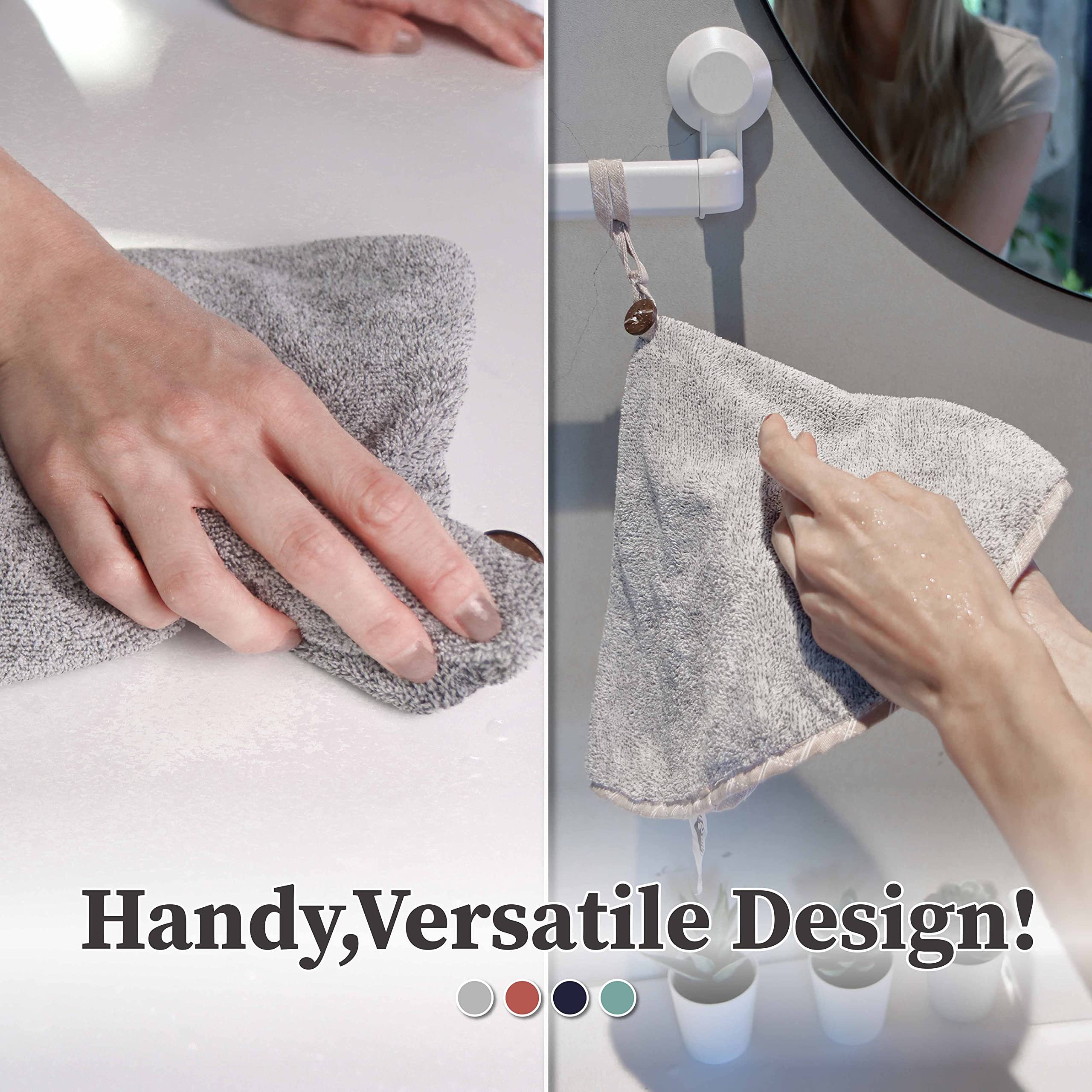 Myhomebody Hand Towels With Button Loop, Hand Towels With Hanging Loops, Kitchen Hand Towels With Button, Charcoal Fiber, Set Of