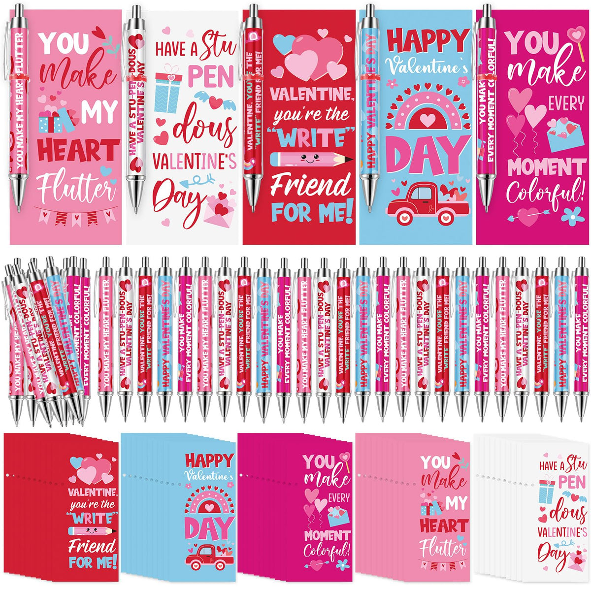 Jetec 50 Sets Valentine'S Day Gifts Set Heart Ballpoint Pens Retractable With Valentine Greeting Thank You Cards Valentines Blac