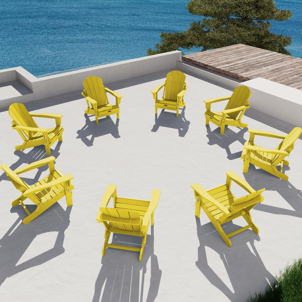 Serwall Folding Adirondack Chair Set Of 8 Painted Adirondack Chair Weather Resistant For Patio Deck Garden- Yellow