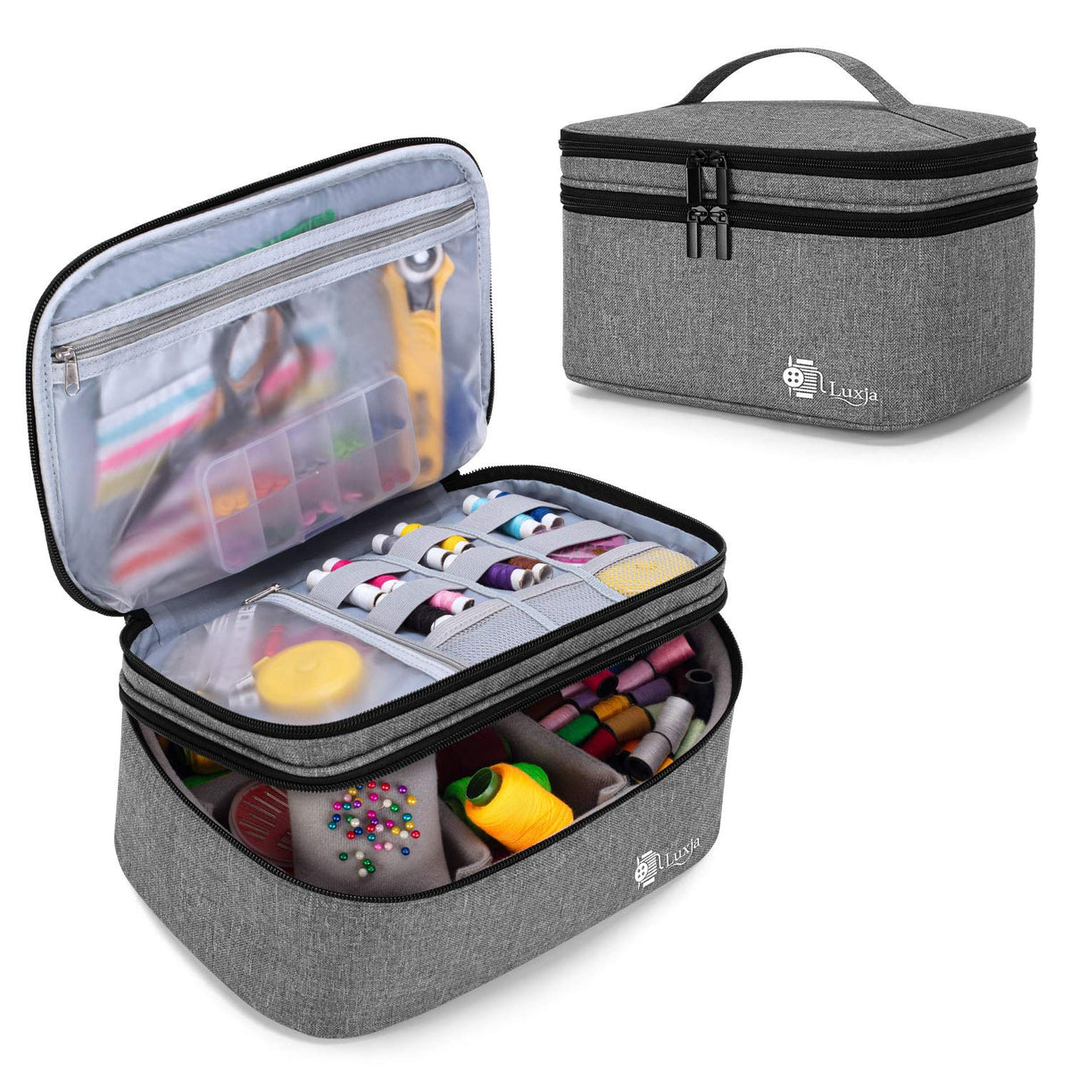 Luxja Double-layer Sewing Accessories Organizer, Sewing Supplies Organizer for Needles, Thread, Scissors, Measuring Tape and Oth