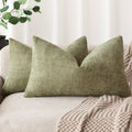 Foindtower Pack Of 2 Textured Chenille Throw Decorative Pillow Covers Square Accent Solid Cushion Cover Neutral Farmhouse Lumbar