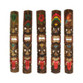 Zeckos Set of 5 Exquisite Hand-Carved Double Tiki Mask Totem Wall Sculptures, 40 Inches Tall, Crafted from Sustainable Wood, Vib