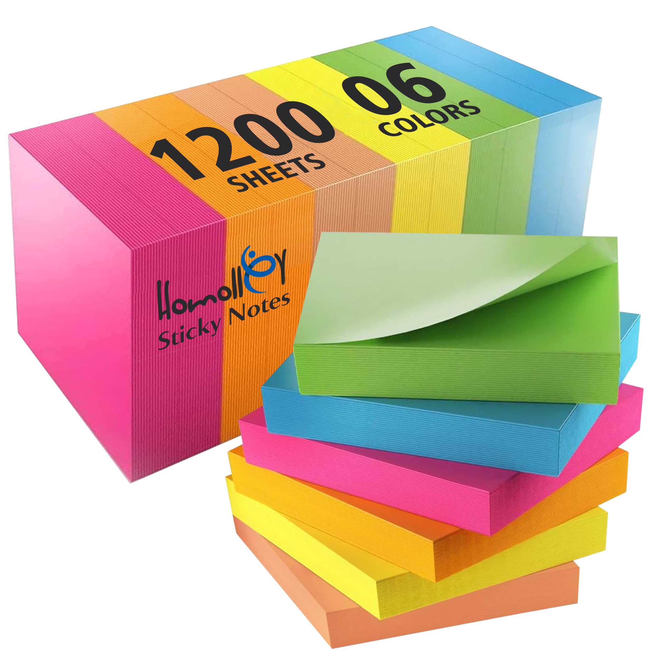 (12 Pads) Sticky Notes 3X3 In 100 Sheets/Pad, Self-Sticky Note Pads, 6 Bright Colors Super Sticky Pads - Easy To Post For School