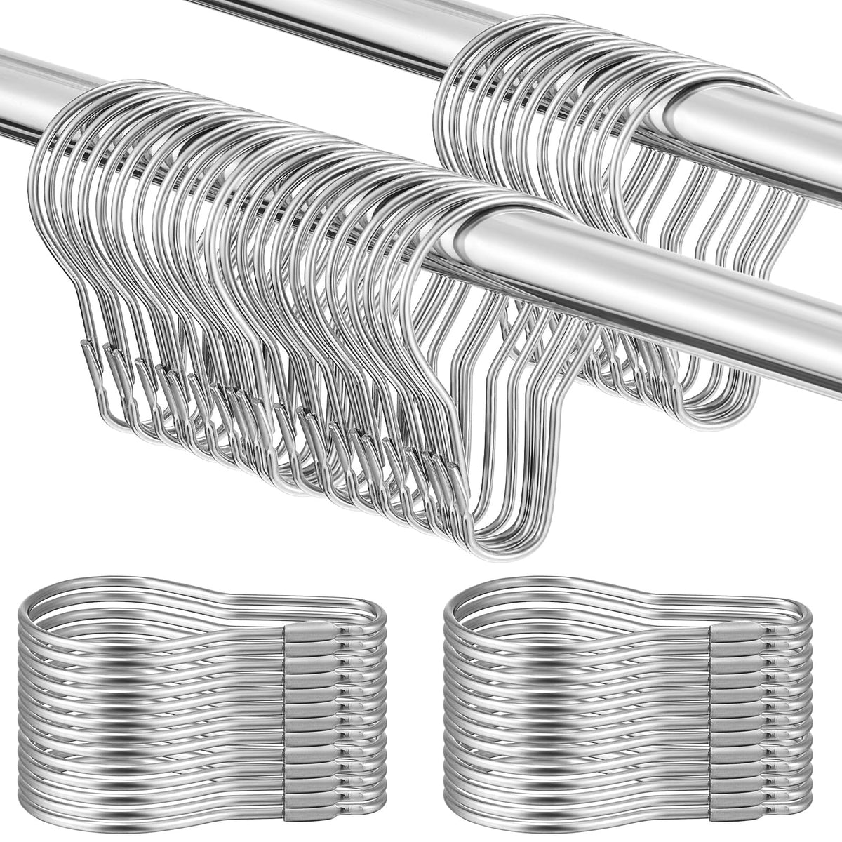 Gisafai 300 Pcs Stainless Steel Shower Curtain Hooks Rustproof Hanging Shower Clips Silver Metal Shower Curtain Rings Practical