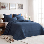 Levtex Home - Cross Stitch Navy Bedspread Set - King Quilted Bedspread And Two King Shams - Cross Stitch Pattern - Bedspread (12