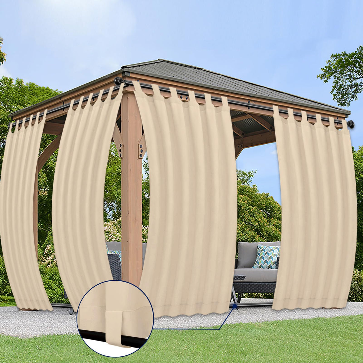 Purefit Outdoor Curtains For Detachable Sticky Tab Top Patio Waterproof/Weatherproof, Uv And Fade Resistant Outside Curtains For