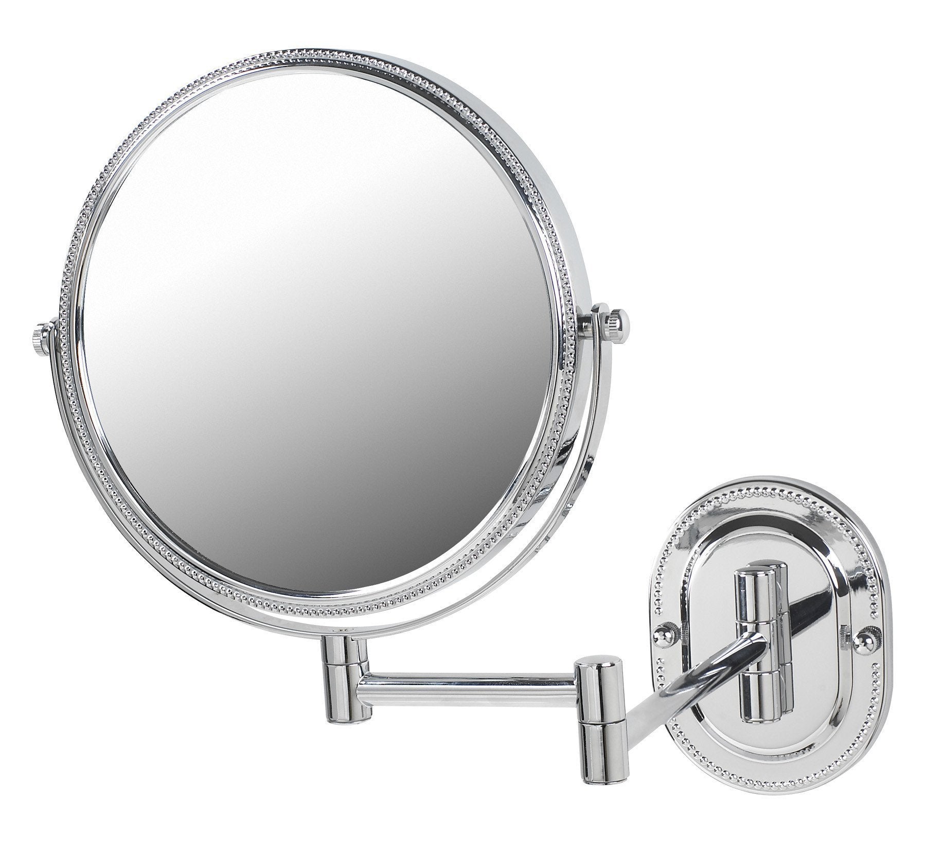 JERDON Two-Sided Wall-Mounted Makeup Mirror - Makeup Mirror with 7X Magnification & Wall-Mount Arm - 8-Inch Diameter Mirror with