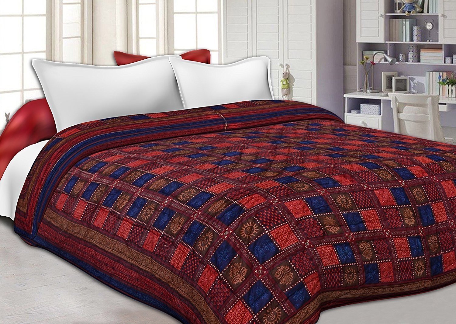 Svt Traditional Famous Jaipuri Beautiful Floral Print In Multi Blue Jaipuri Rajai/Razai/Quilt King Size/King Size Bed Quilt/Comf