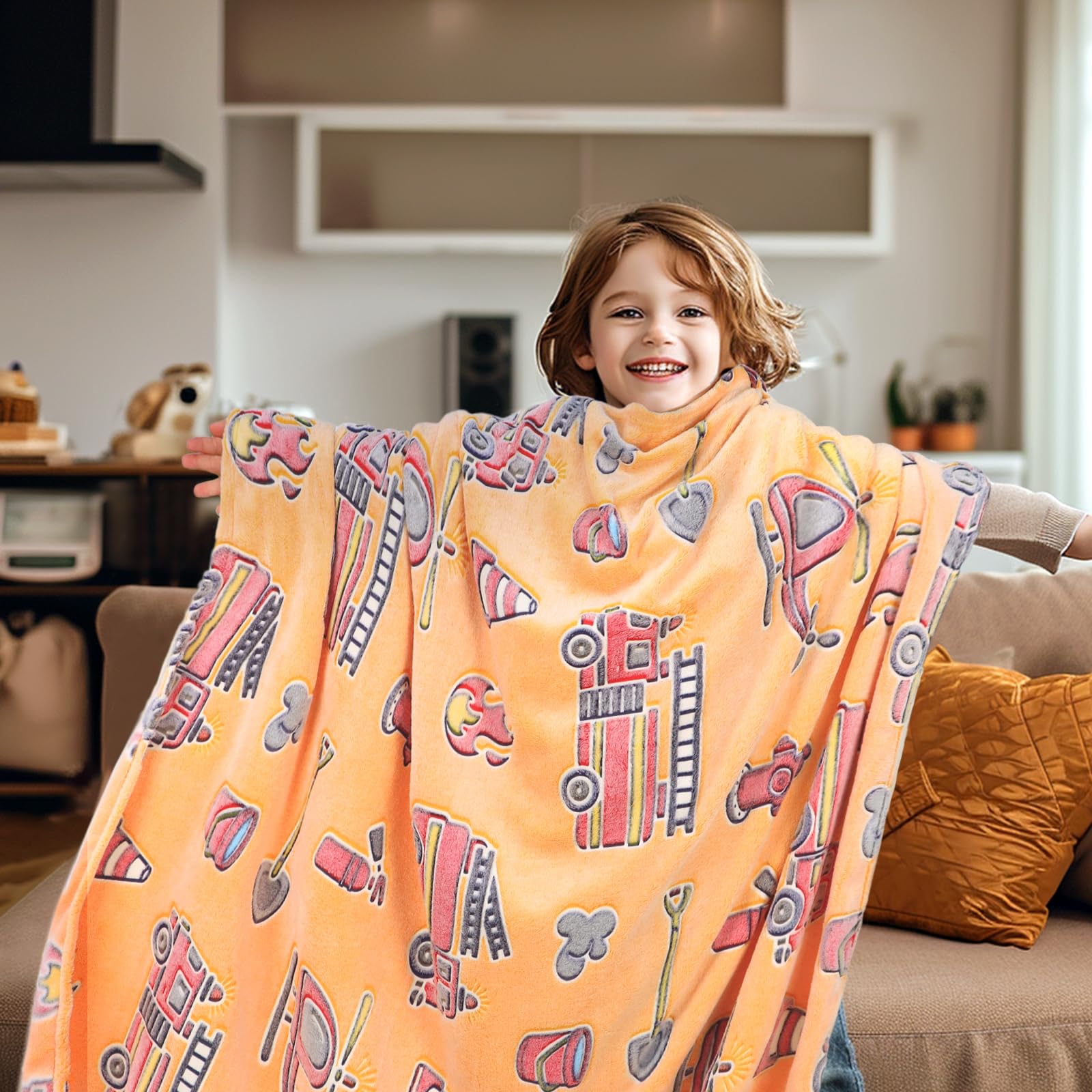 Kivee Glow In The Dark Blanket Toddler Fire Truck Gifts Toys For Boys Soft Kids Blankets For Birthday Gifts