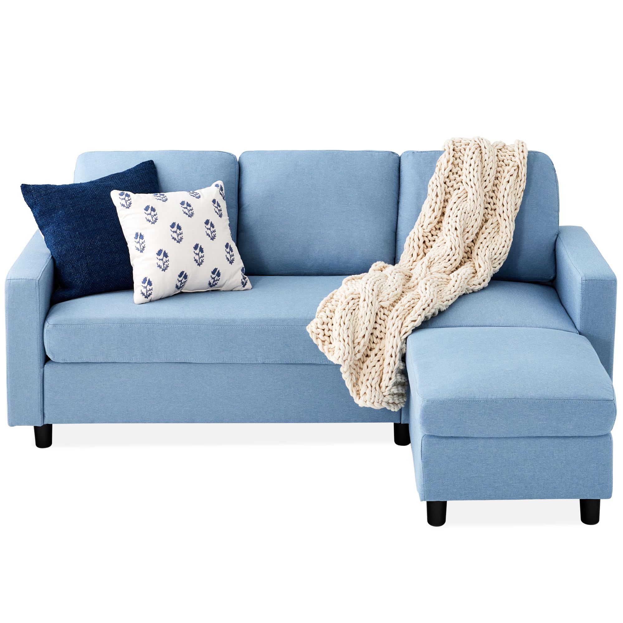 Best Choice Products Upholstered Sectional Sofa for Home, Apartment, Dorm, Bonus Room, Compact Spaces w/Chaise Lounge, 3-Seat, L