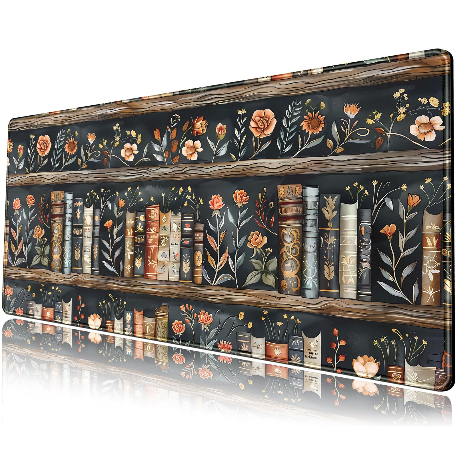 Library Desk Mat Dark Academia Large Mouse Pad Forest Book Nature Floral Gaming Mousepad Xl Vintage Aesthetic Desk Pad 31.5 X 11