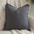 Hckot Linen Pillow Cover 18X18 Inch Gray Throw Pillow Cover With Tassel Fringed Decorative Rustic Throw Pillows For Couch Sofa B