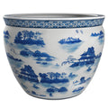 Red Lantern 18 Porcelain Fishbowl Blue & White Landscape Planter