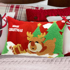 Alysheer Merry Christmas Deer Embroidered Lumbar Decorative Throw Pillow Cover 12X20, Soft Warm Cozy Cotton Embroidery Cushion C