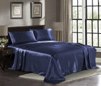 Satin Sheets Twin [3-Piece, Midnight Blue] Hotel Luxury Silky Bed Sheets - Extra Soft 1800 Microfiber Sheet Set, Wrinkle, Fade,