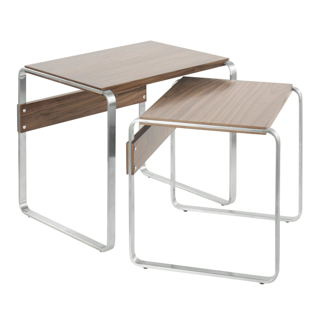 Tea Side Mid-Century Modern Nesting Tables In Stainless Steel And Walnut By Lumisource
