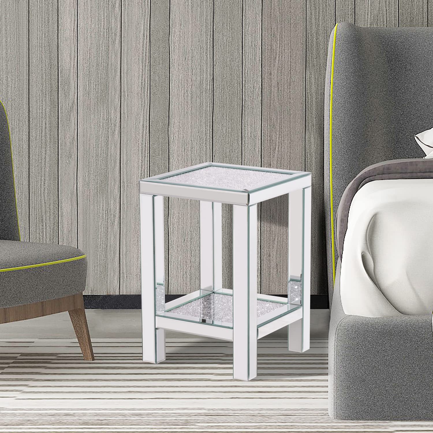 Better Home Products Mirrored Nightstand, Mirrored Bedside Table End Table Nightstand