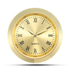 ShoppeWatch Mini Clock Insert Quartz Movement Round 1 7/16'' (35mm) Miniature Clock Fit Up Gold Tone Dial and Bezel Roman Numera