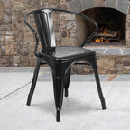 Flash Furniture Luna Commercial Grade Black Metal Indoor-Outdoor Chair with Arms