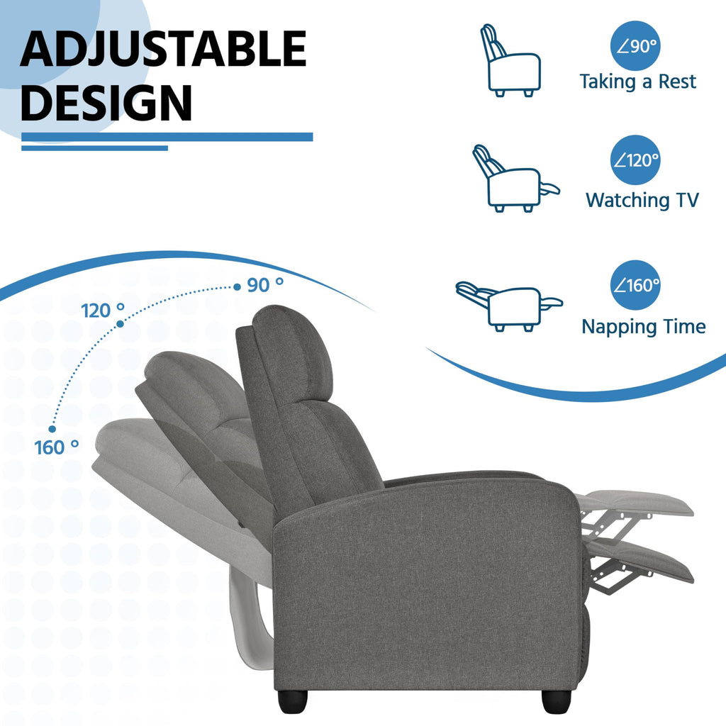 Yaheetech Fabric Recliner Chair Sofa Ergonomic Adjustable Single Sofa With Thicker Seat Cushion Modern Home Theater Seating For Living Room Matte Grey