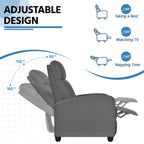 Yaheetech Fabric Recliner Chair Sofa Ergonomic Adjustable Single Sofa With Thicker Seat Cushion Modern Home Theater Seating For Living Room Matte Grey