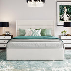 Sha Cerlin Full Size Lift Up Storage Bed/Velvet Upholstered/Modern Wingback Headboard/Upholstered Platform Bed Frame/Hydraulic Storage/No Box Spring Needed/White