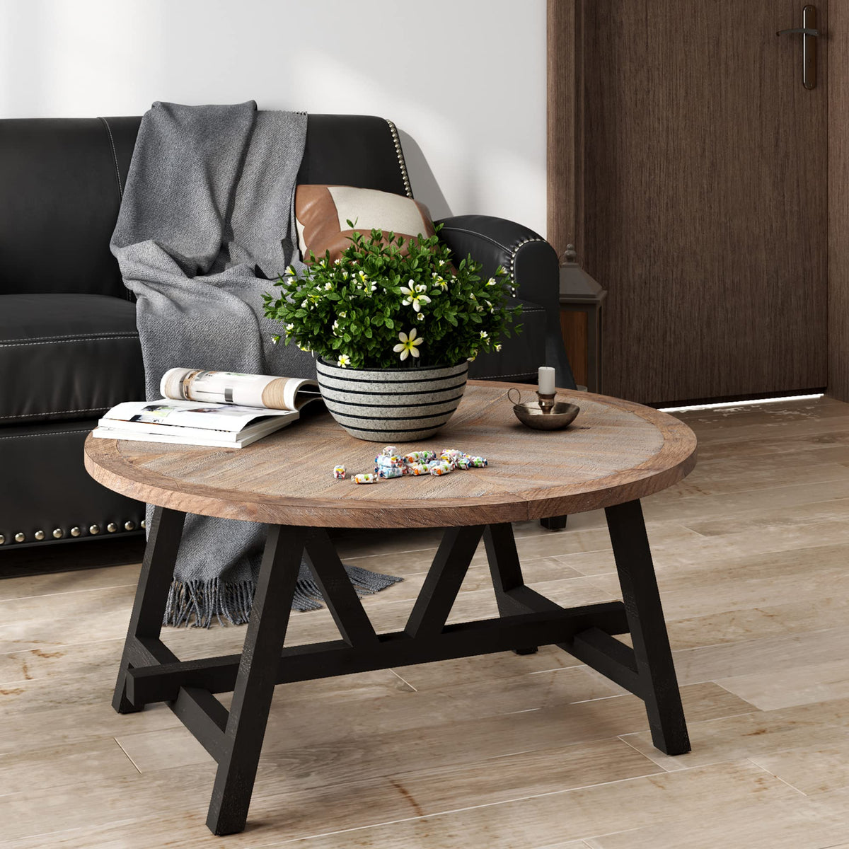COZAYH Rustic Farmhouse Coffee Table with Geometric Base, French Count ...