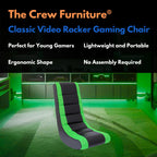 The Crew Furniture Classic Video Rocker Floor Gaming Chair, Kids And Teens, Racing Stripe Pu Faux Leather & Polyester Mesh, Black/Green