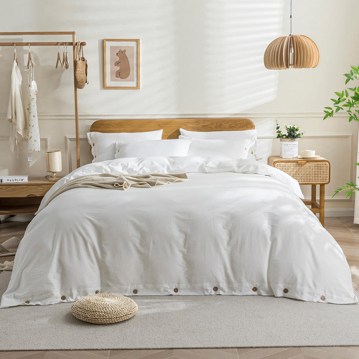 Jellymoni Cotton Duvet Cover California King - 100% Washed Cotton Linen Like Textured Comforter Cover, 3 Pieces Breathable Soft