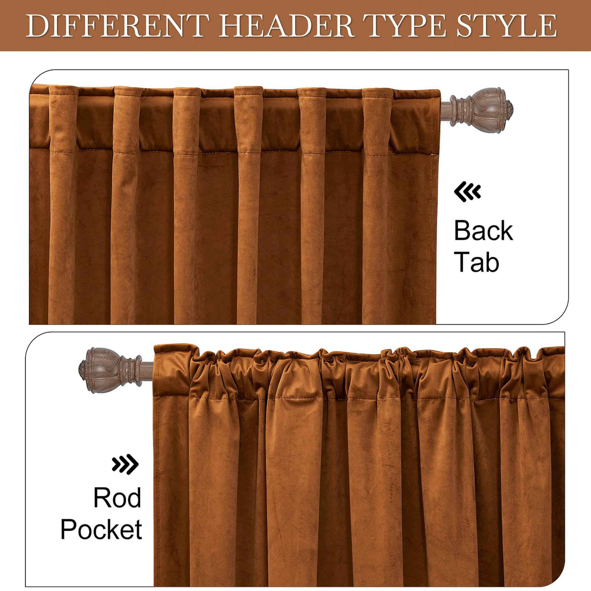 Ryb Home Plush Velvet Curtains, Heavy Duty Back Tab Decorative Window Drapes Privacy Room Darkening Covering For Living Room Playroom, Golden Oak, W52 X L84 Inches, Set Of 2 Panels
