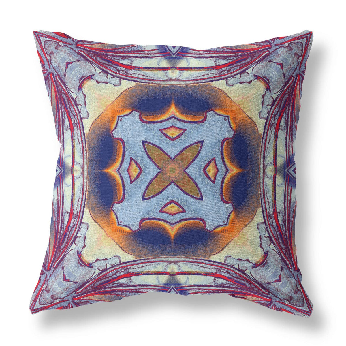 HomeRoots Purple Peach Indigo Muted Yellow 16â€ Indigo Yellow Geo Tribal Suede Throw Pillow