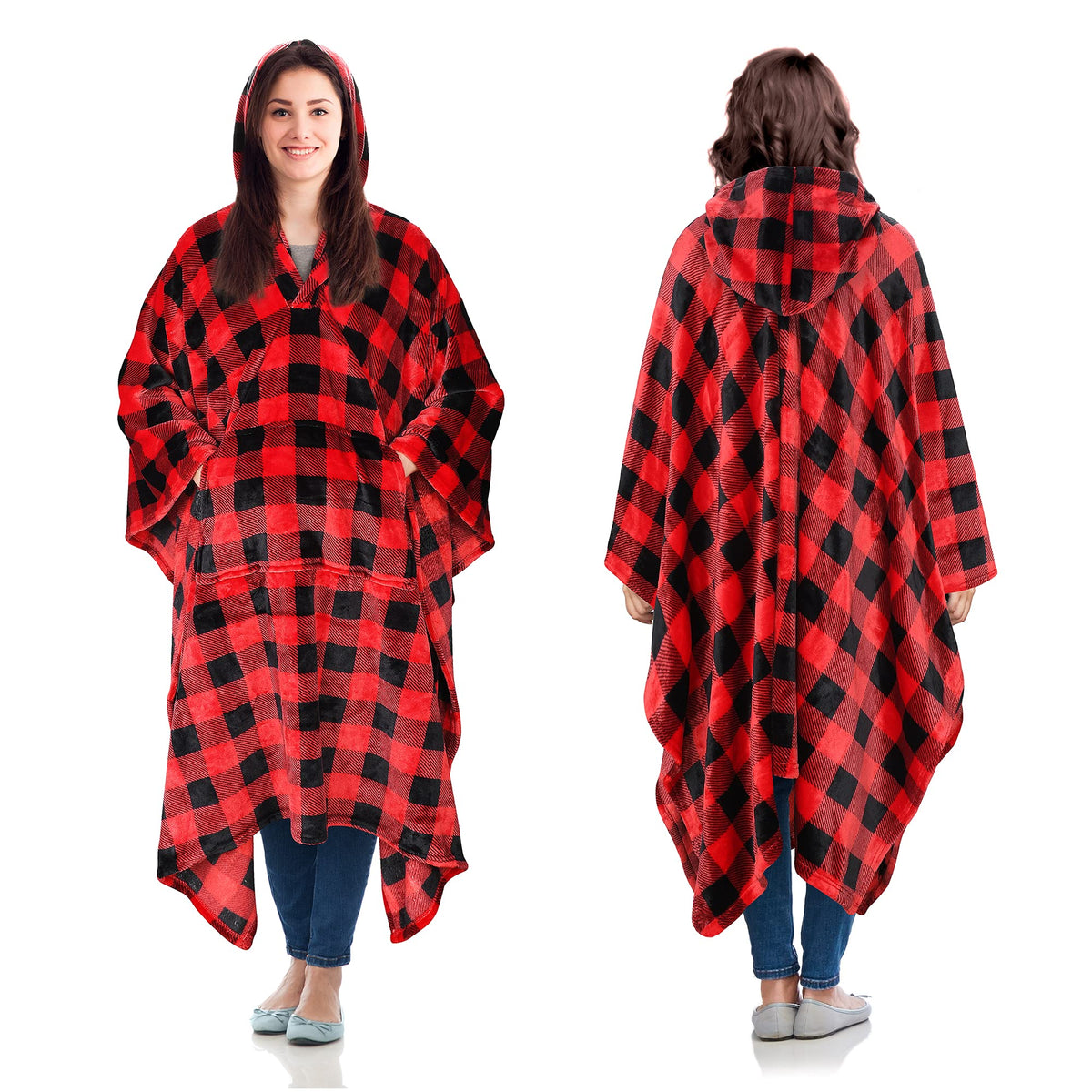 Catalonia Hooded Wearable Blanket Poncho For Adult Women Men, Fleece Wrap Blanket Cape With Hood | Warm, Soft, Cozy, Snuggly | C