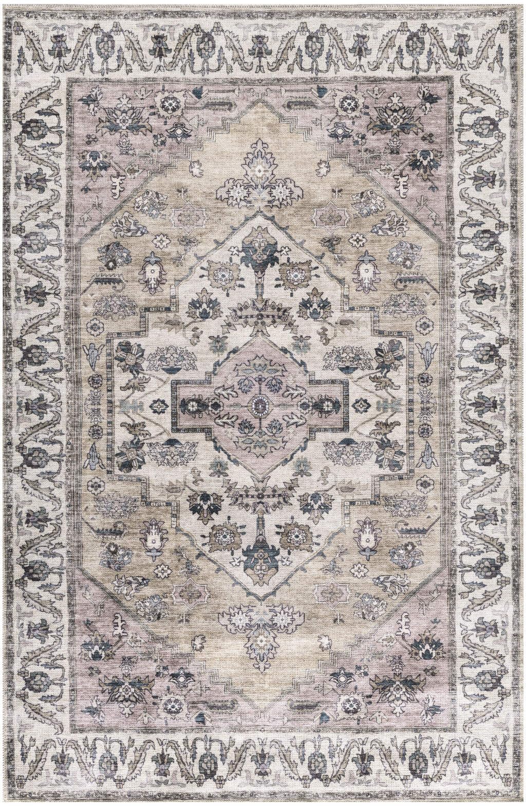 HomeRoots 533288 4 x 6 ft. Beige & Gray Oriental Power Loom Distressed Washable Non Skid Rectangle Area Rug