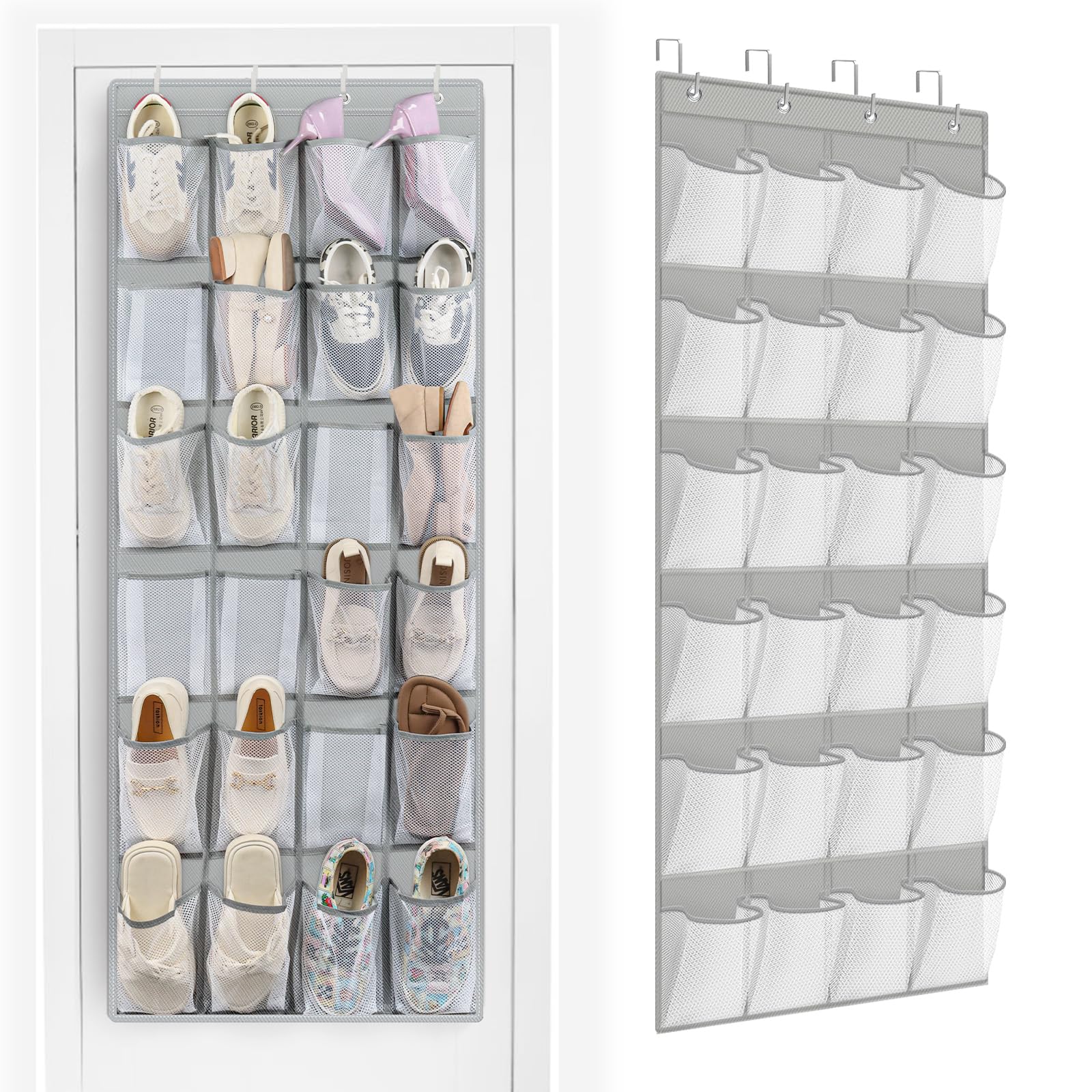 Fentec 24 Pockets Over The Door Shoe Organizer Hanging Shoe Organizer For Closet, Space Saving Mesh Large Pocket Shoe Storage An