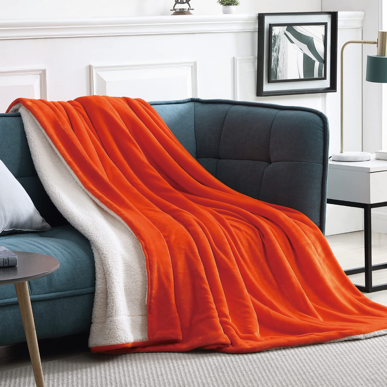 Walensee Sherpa Fleece Blanket (King Size 108   X90    Orange) Plush Throw Fuzzy Super Soft Reversible Microfiber Flannel Blanke