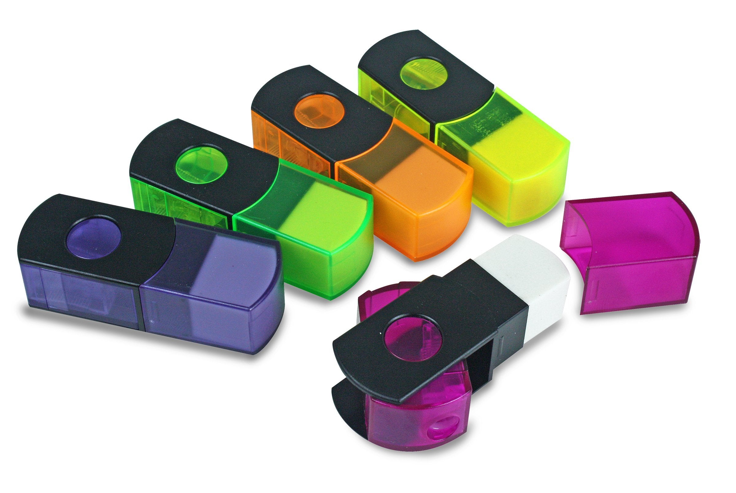 The Pencil Grip Eisen Pencil Sharpener And Eraser Combo, 2-In-One Sharpener Eraser Combo, Assorted Colors, 10 Count (Esn-48010)