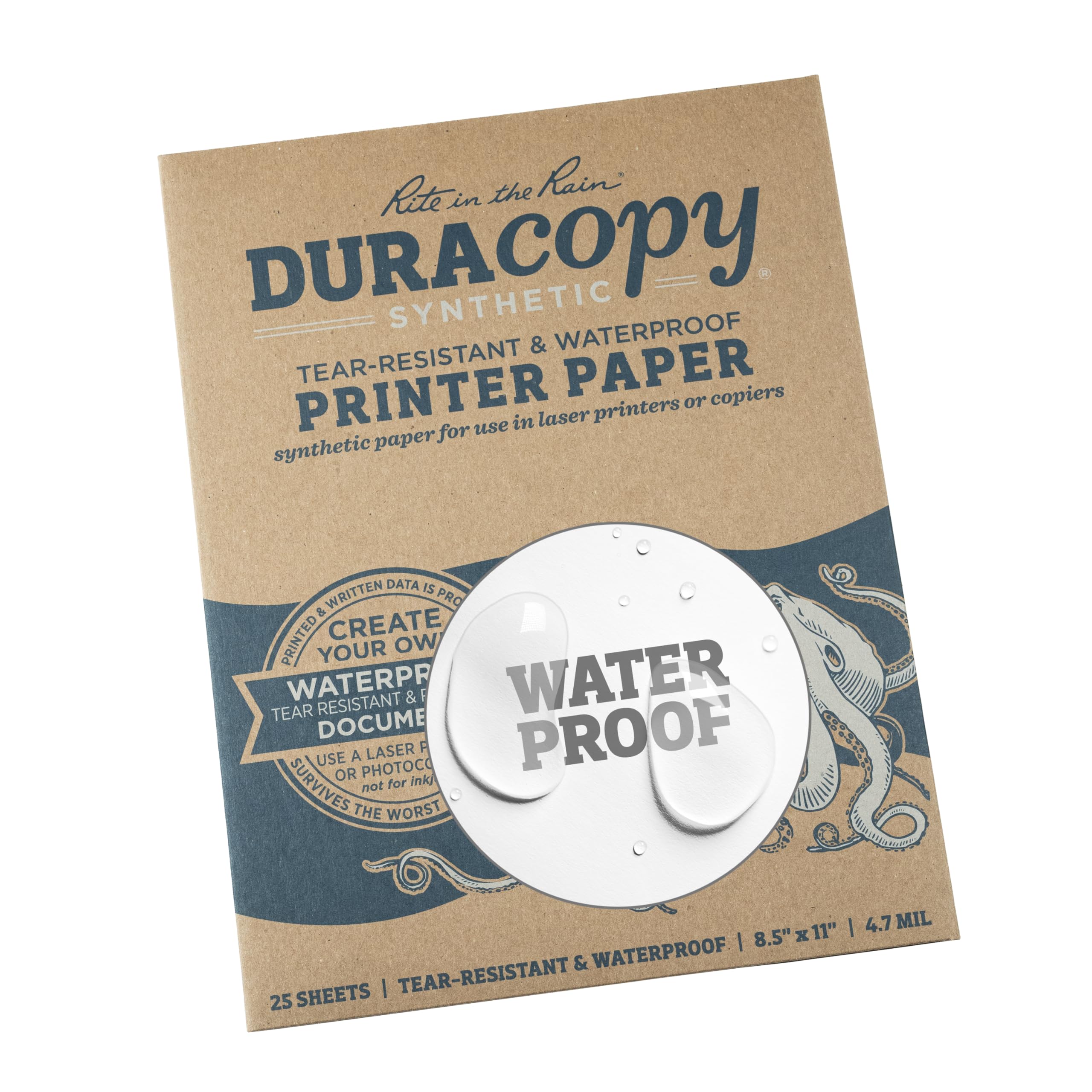 Rite In The Rain Waterproof Copier Paper (Duracopy), 8.5' X 11', White, 25 Synthetic Sheet Pack (No. 6511-25)