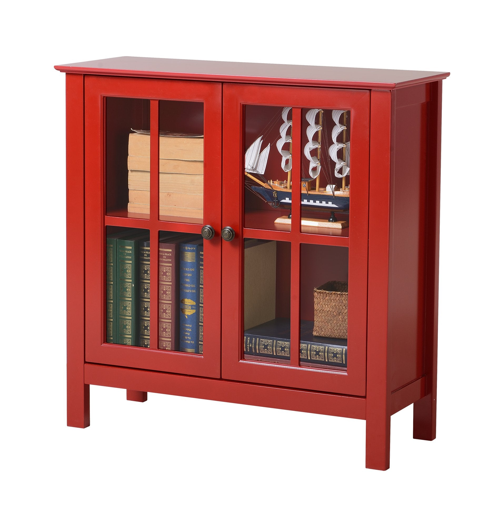 American Furniture Classics OS Home and Office Accent and Display Cabine Glass Door Cabinet, Red Paint